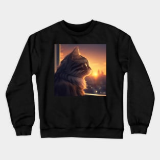 Сat and sunset scene Crewneck Sweatshirt